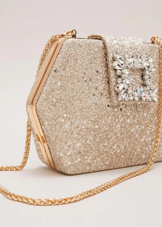 Phase Eight Glitter Embellished Hexagon Bag Gold Women Bags and Clutches