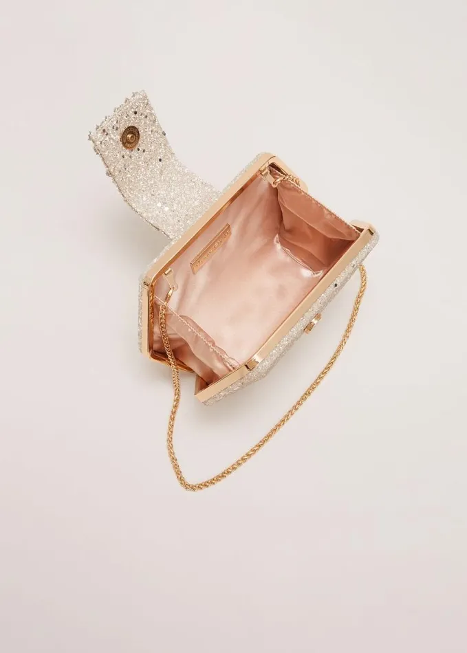 Phase Eight Glitter Embellished Hexagon Bag Gold Women Bags and Clutches