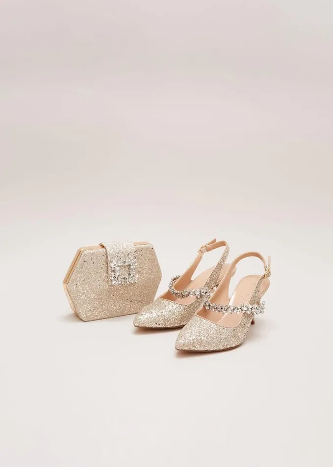 Phase Eight Glitter Embellished Pointed Slingback Gold Women Heels