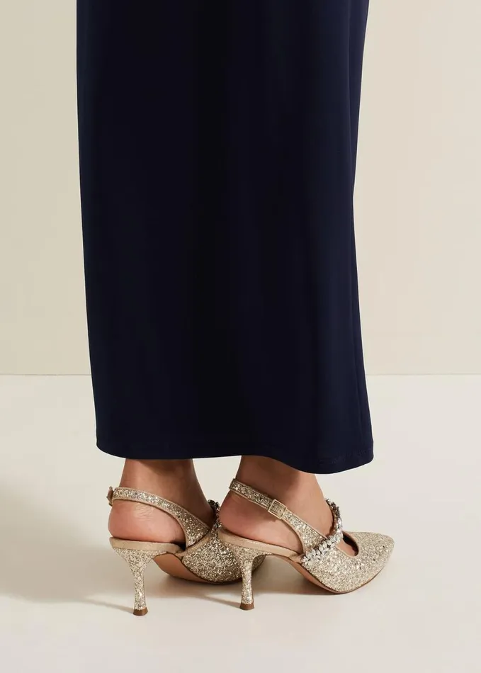 Phase Eight Glitter Embellished Pointed Slingback Gold Women Heels
