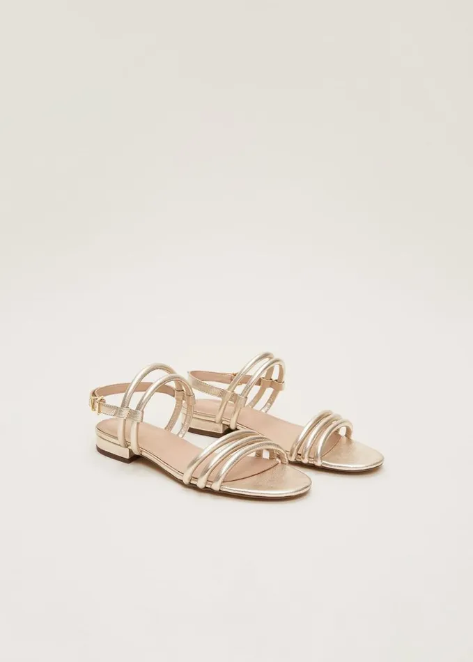 Phase Eight Gold Leather Sandals Gold Women Flats