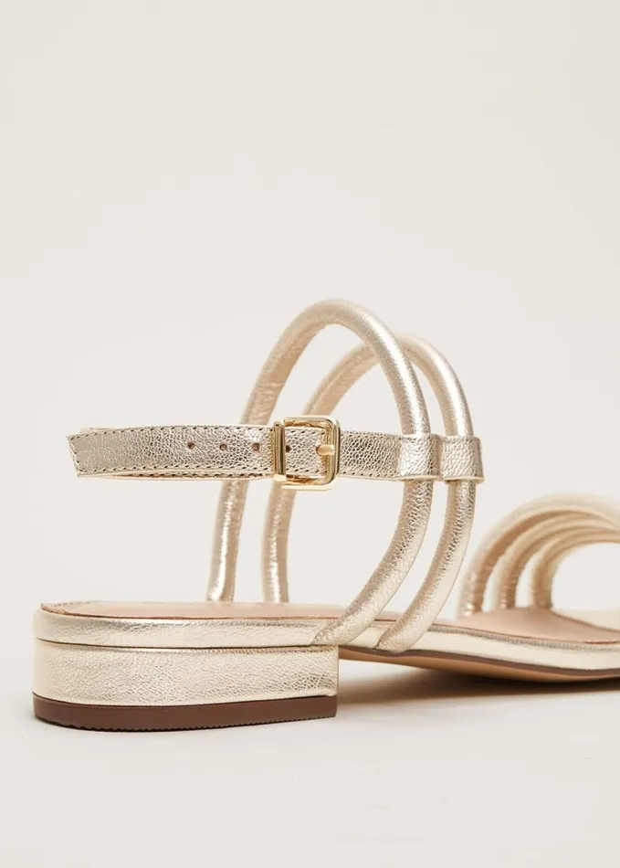 Phase Eight Gold Leather Sandals Gold Women Flats