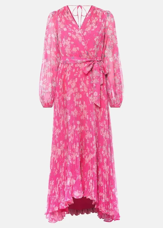 Phase Eight Hayley Floral Pleated Maxi Dress Neon Pink Women Dresses