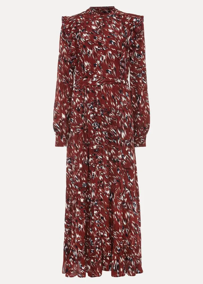 Phase Eight Helen Abstract Feather Print Midaxi Dress Burgundy Women Dresses