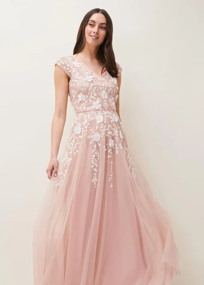 Phase Eight Henriette Flower Maxi Dress Powder Women Dresses