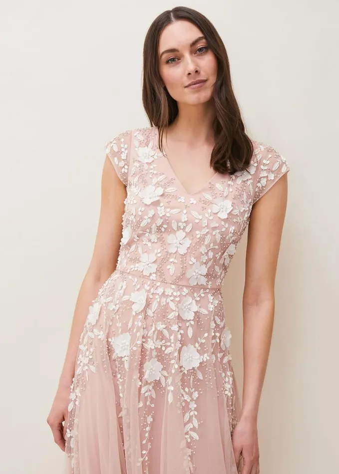 Phase Eight Henriette Flower Maxi Dress Powder Women Dresses