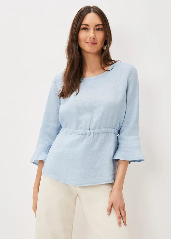 Phase Eight Iola Linen Blouse Soft Blue Women Shirts and Blouses