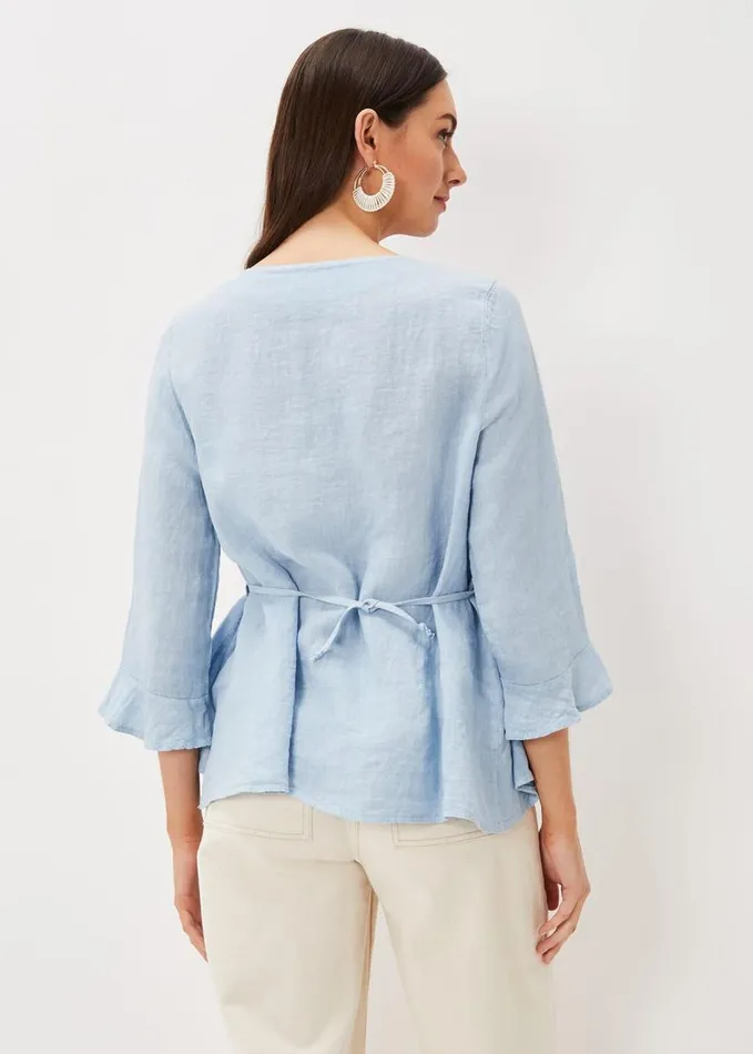 Phase Eight Iola Linen Blouse Soft Blue Women Shirts and Blouses