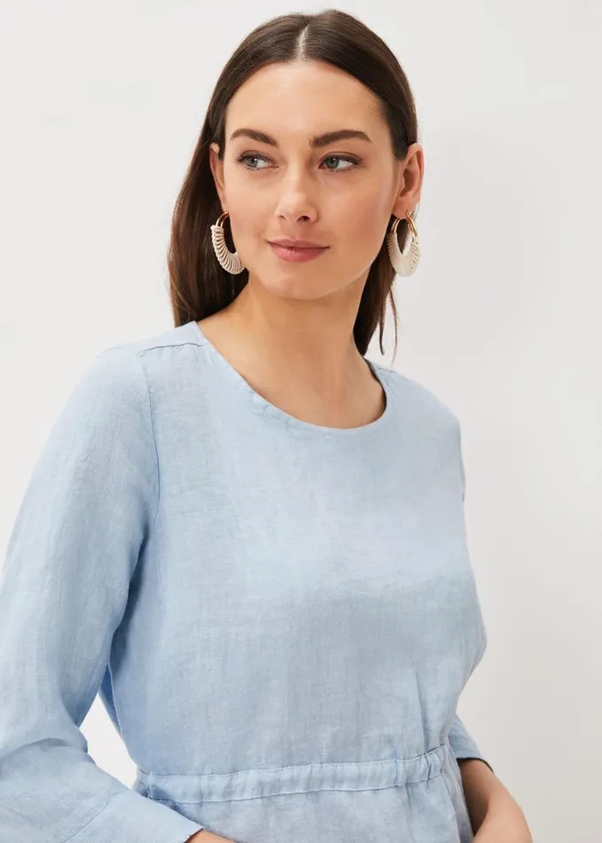 Phase Eight Iola Linen Blouse Soft Blue Women Shirts and Blouses