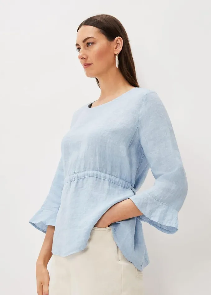 Phase Eight Iola Linen Blouse Soft Blue Women Shirts and Blouses