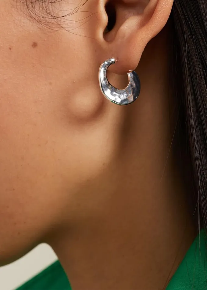 Phase Eight Irregular Mini Flat Hoops Silver Women Jewellery