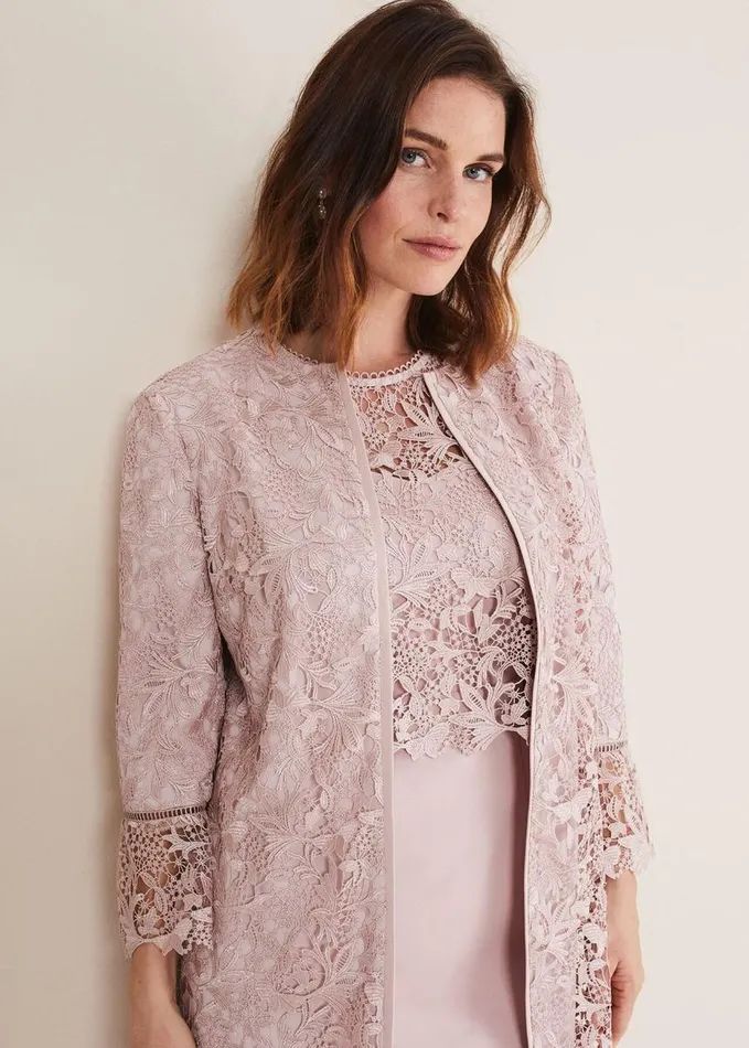 Phase Eight Isabella Lace Coat Antique Rose Women Jackets