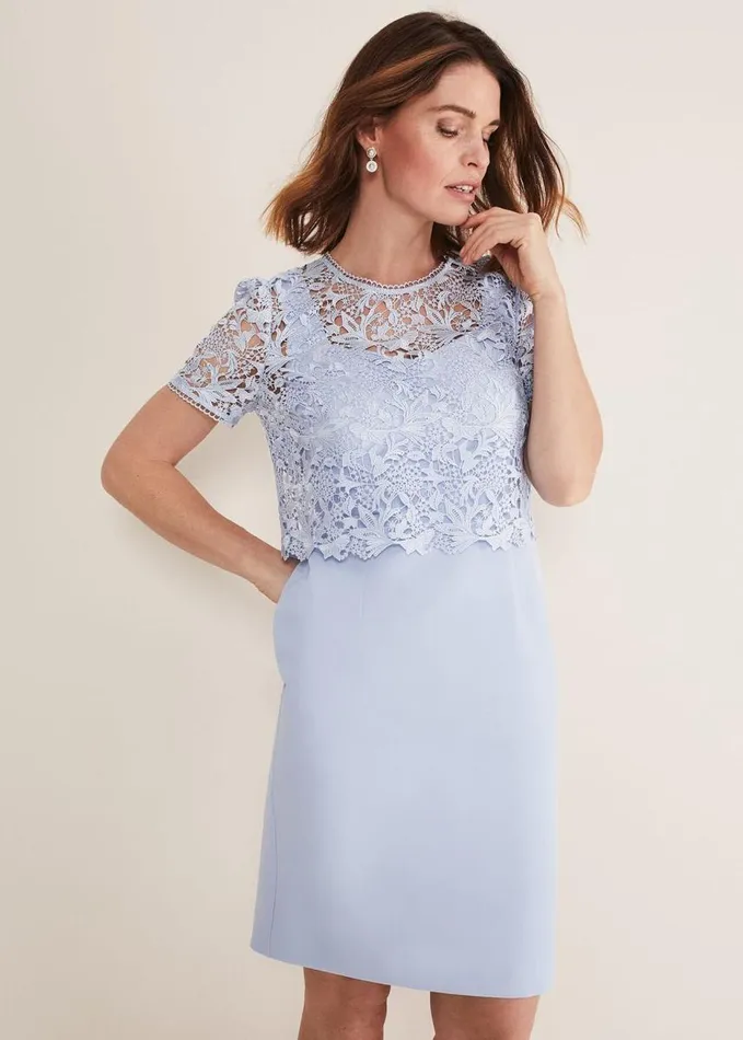 Phase Eight Isabella Lace Midi Dress Light Cornflower Women Dresses