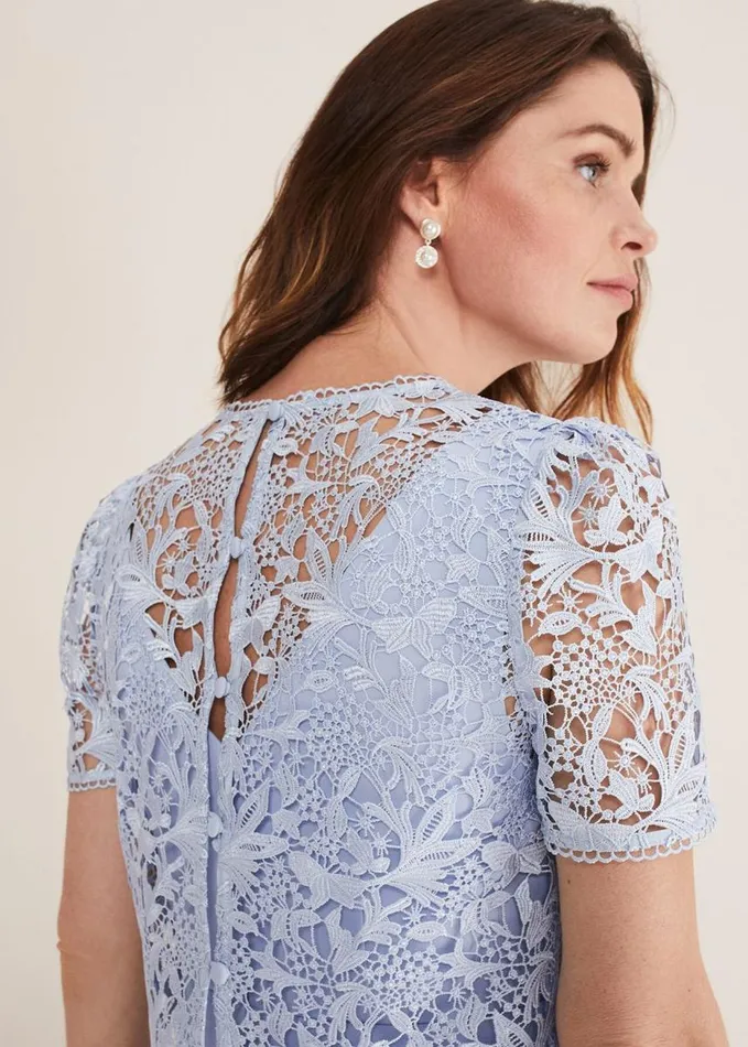 Phase Eight Isabella Lace Midi Dress Light Cornflower Women Dresses