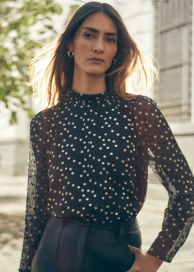 Phase Eight Jacey Spot Jacquard Blouse Black Women Shirts and Blouses