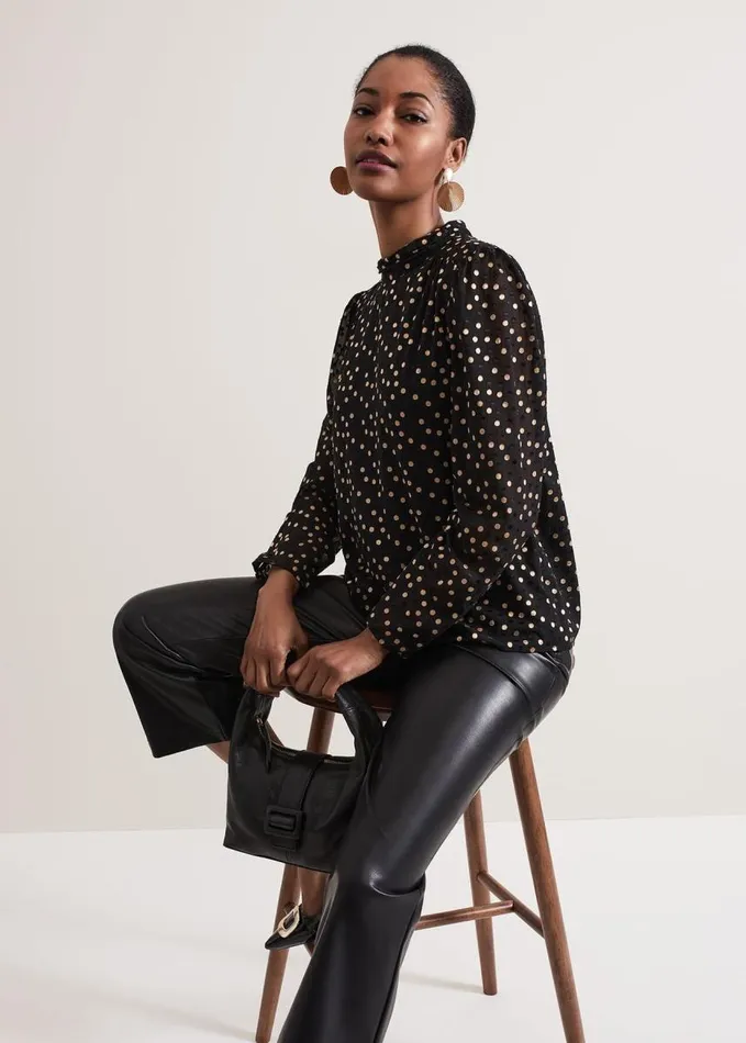 Phase Eight Jacey Spot Jacquard Blouse Black Women Shirts and Blouses