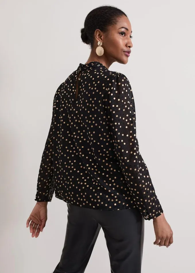 Phase Eight Jacey Spot Jacquard Blouse Black Women Shirts and Blouses
