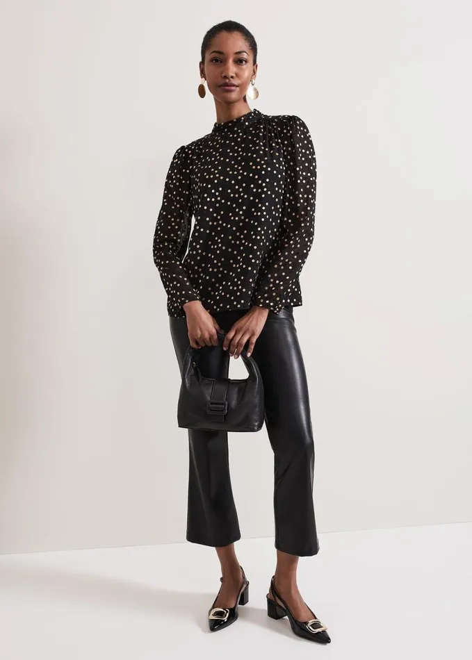 Phase Eight Jacey Spot Jacquard Blouse Black Women Shirts and Blouses