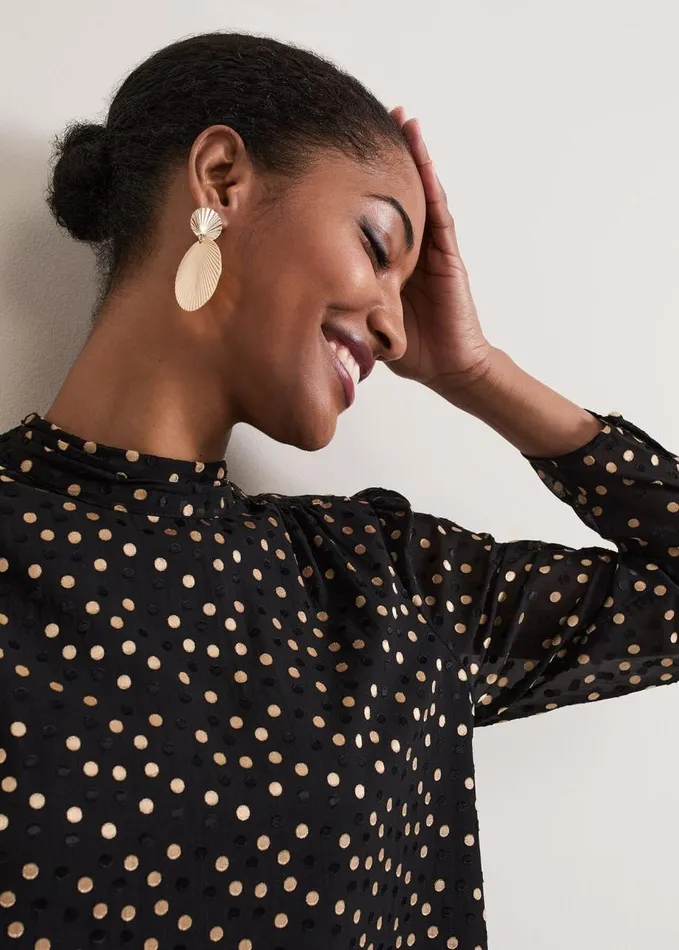 Phase Eight Jacey Spot Jacquard Blouse Black Women Shirts and Blouses