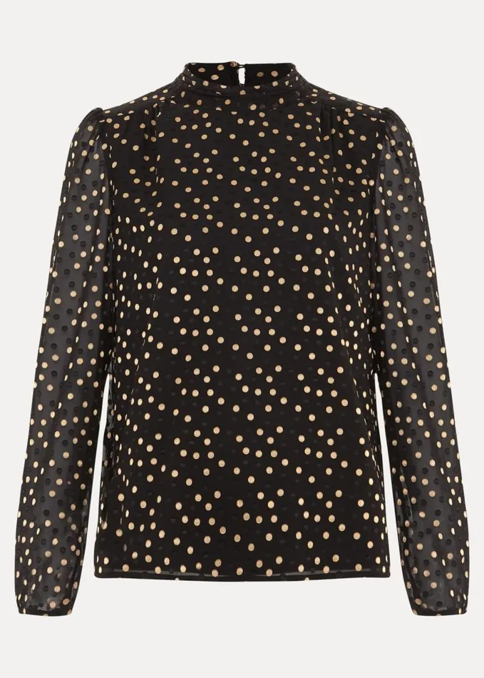 Phase Eight Jacey Spot Jacquard Blouse Black Women Shirts and Blouses
