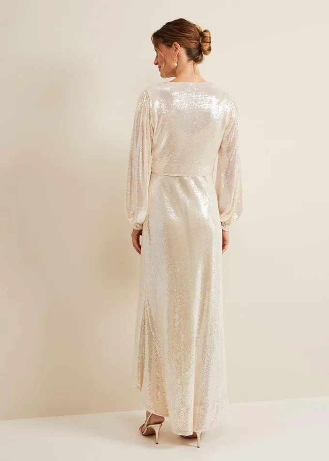 Phase Eight Jamila Sequin Overlay Maxi Dress Oyster Women Dresses