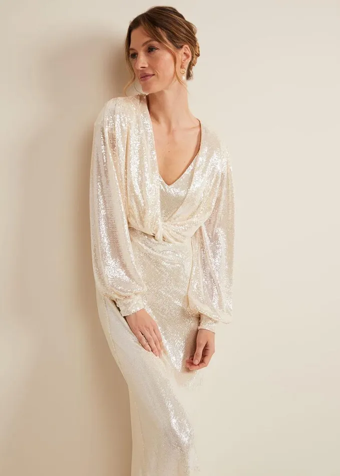 Phase Eight Jamila Sequin Overlay Maxi Dress Oyster Women Dresses