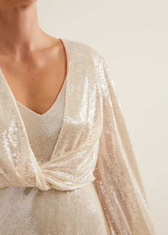Phase Eight Jamila Sequin Overlay Maxi Dress Oyster Women Dresses