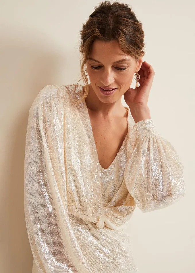 Phase Eight Jamila Sequin Overlay Maxi Dress Oyster Women Dresses