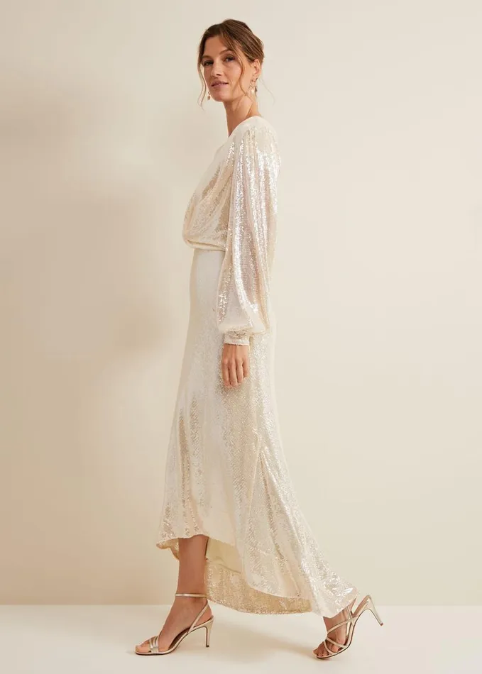 Phase Eight Jamila Sequin Overlay Maxi Dress Oyster Women Dresses