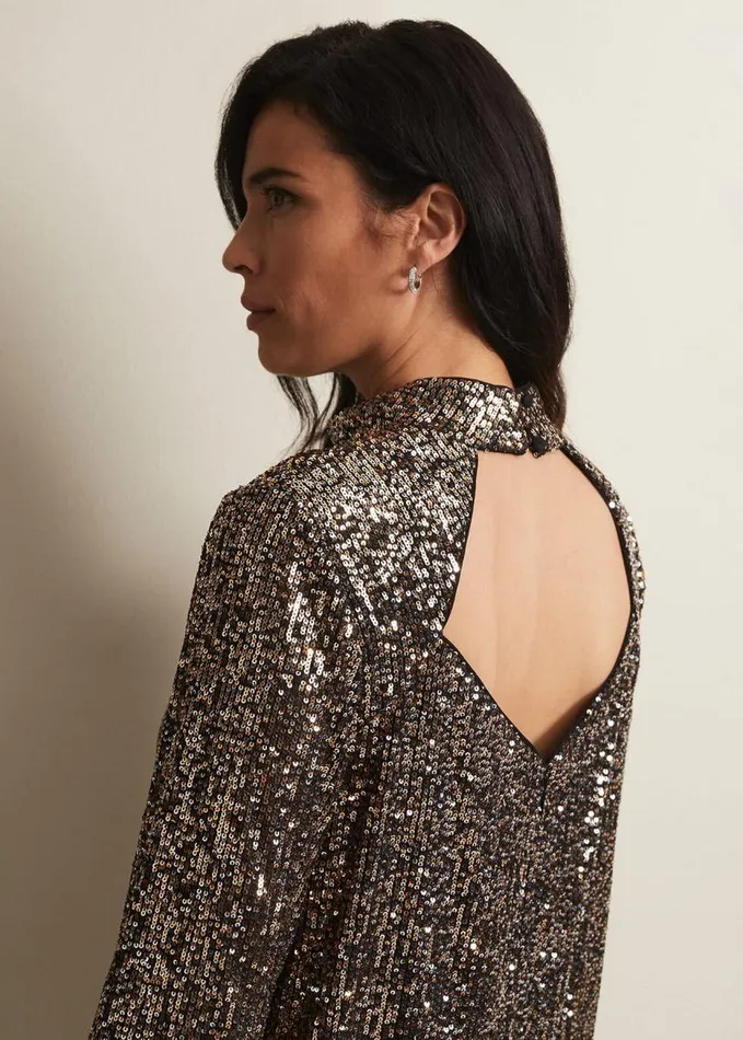 Phase Eight Jemima Sequin Shift Mini Dress Bronze Women Dresses