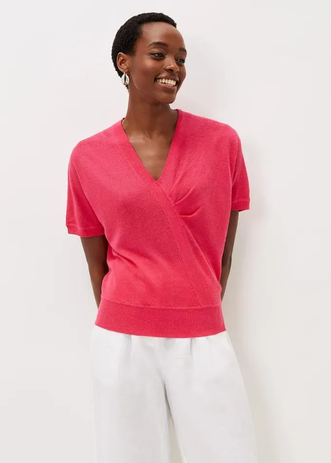 Phase Eight Josie Linen Knit Top Raspberry Women Knitwear