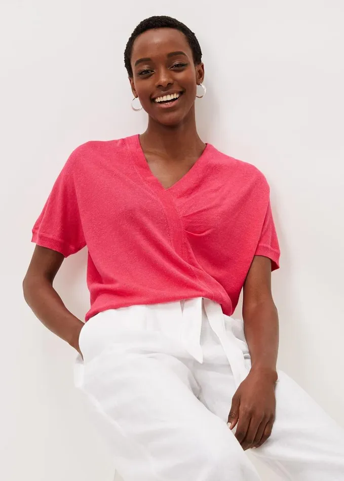 Phase Eight Josie Linen Knit Top Raspberry Women Knitwear