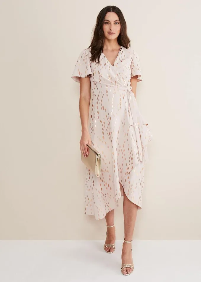 Phase Eight Julissa Gold Foil Wrap Dress Cameorose Gold Women Dresses