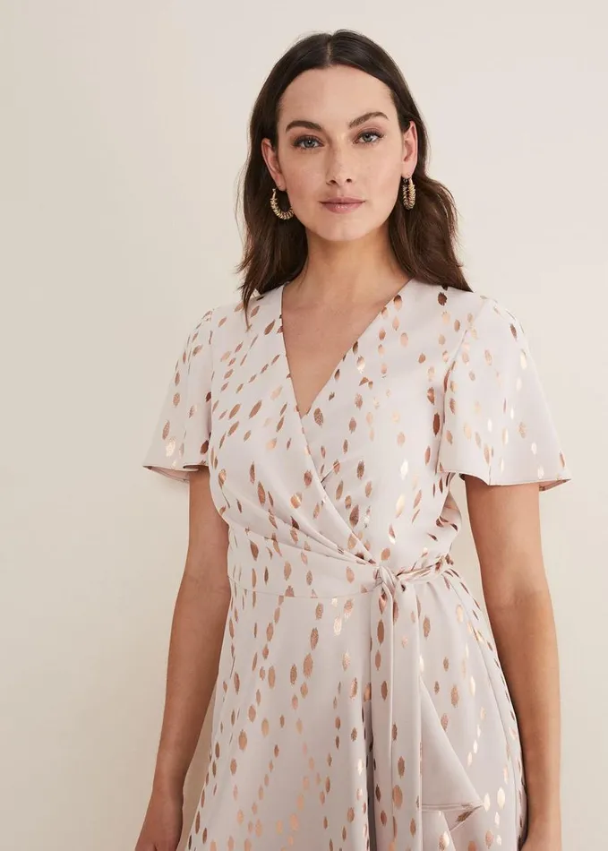 Phase Eight Julissa Gold Foil Wrap Dress Cameorose Gold Women Dresses