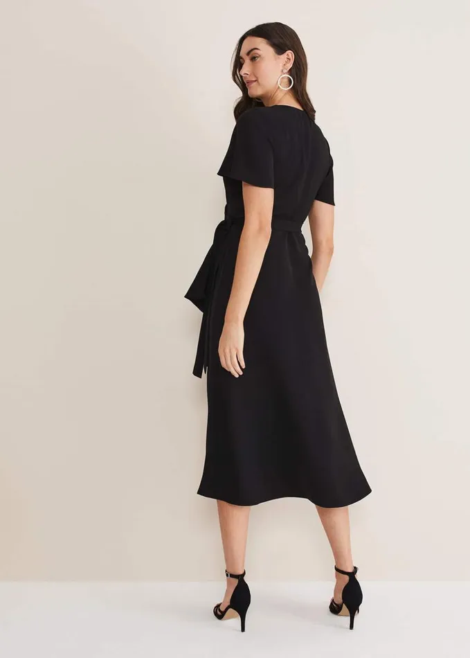 Phase Eight Julissa Ruffle Wrap Midi Dress Black Women Dresses