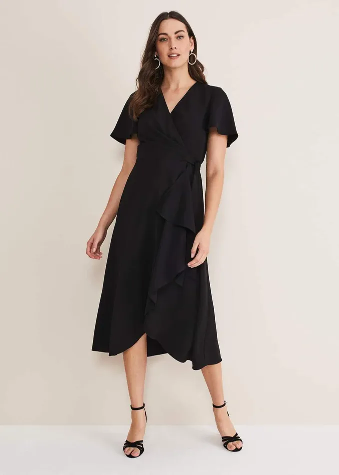 Phase Eight Julissa Ruffle Wrap Midi Dress Black Women Dresses