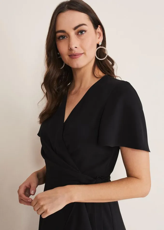 Phase Eight Julissa Ruffle Wrap Midi Dress Black Women Dresses