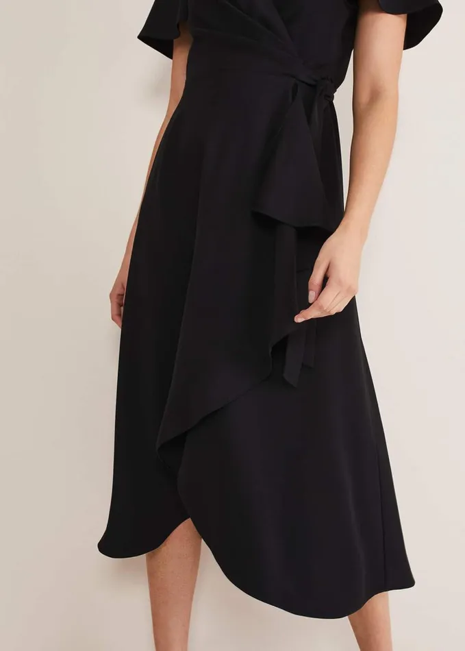 Phase Eight Julissa Ruffle Wrap Midi Dress Black Women Dresses
