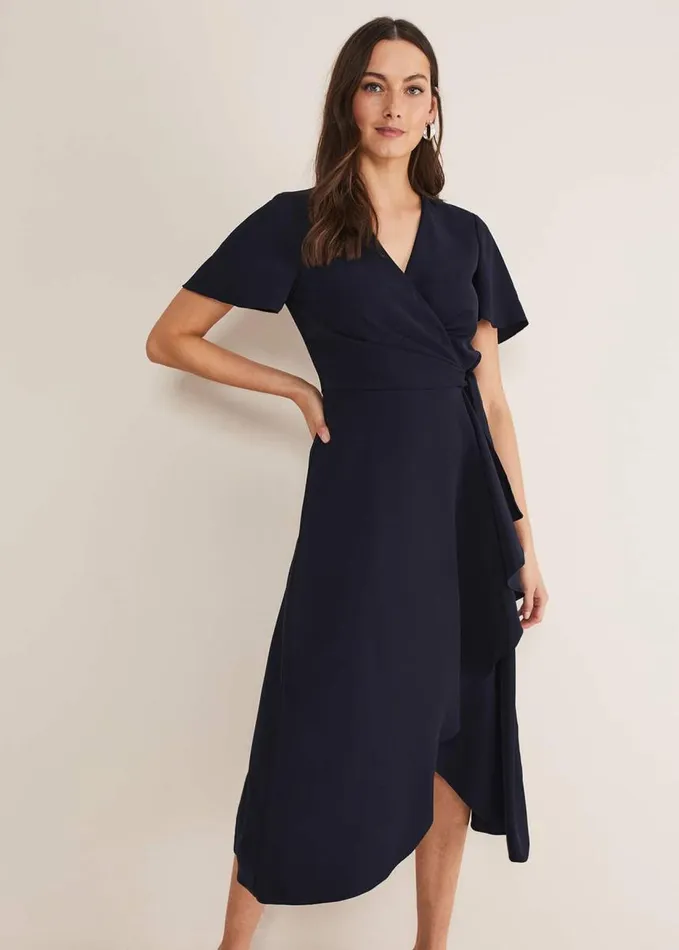 Phase Eight Julissa Ruffle Wrap Midi Dress Navy Women Dresses