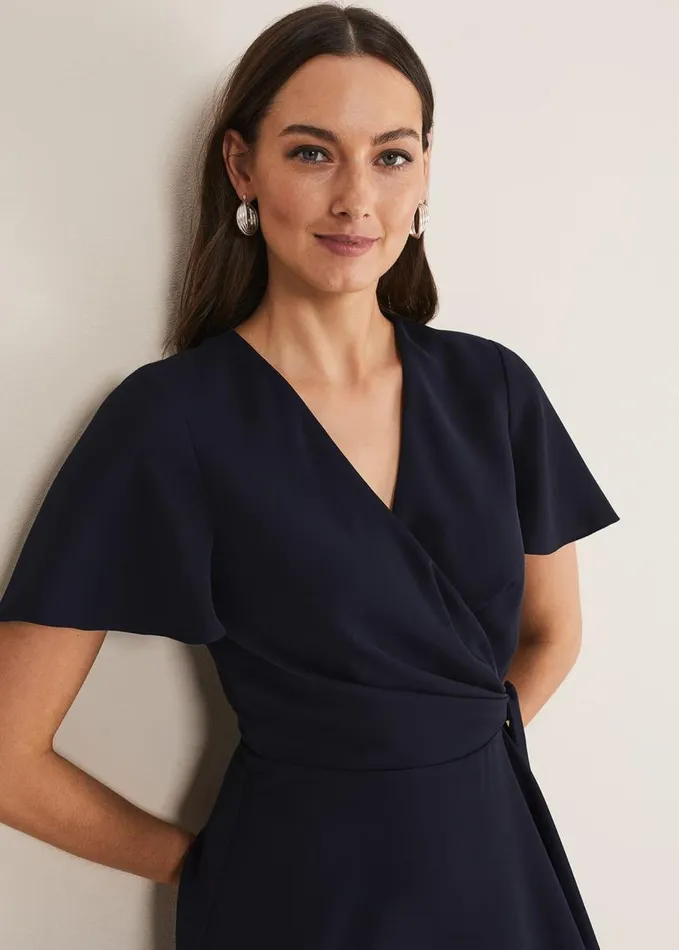 Phase Eight Julissa Ruffle Wrap Midi Dress Navy Women Dresses