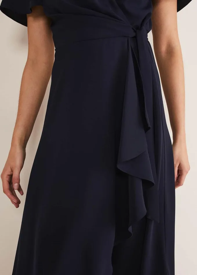 Phase Eight Julissa Ruffle Wrap Midi Dress Navy Women Dresses