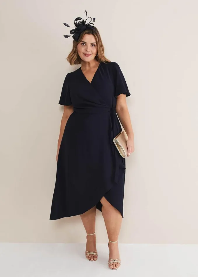 Phase Eight Julissa Ruffle Wrap Midi Dress Navy Women Dresses