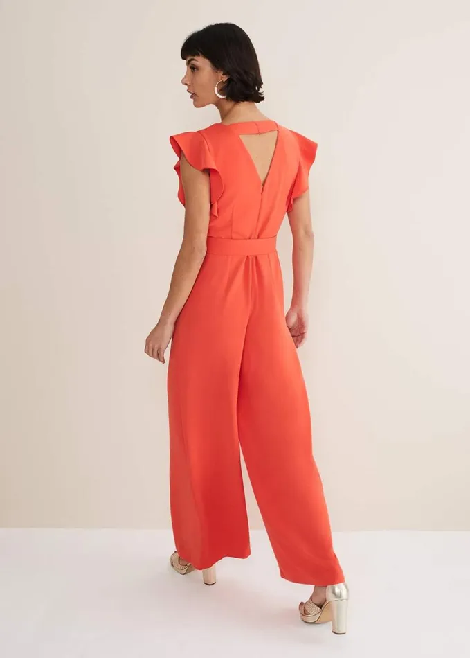 Phase Eight Kallie V Neck Frill Jumpsuit Orange Women Jumpsuits