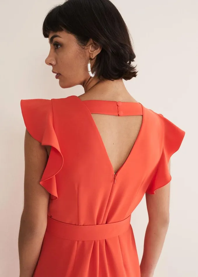 Phase Eight Kallie V Neck Frill Jumpsuit Orange Women Jumpsuits