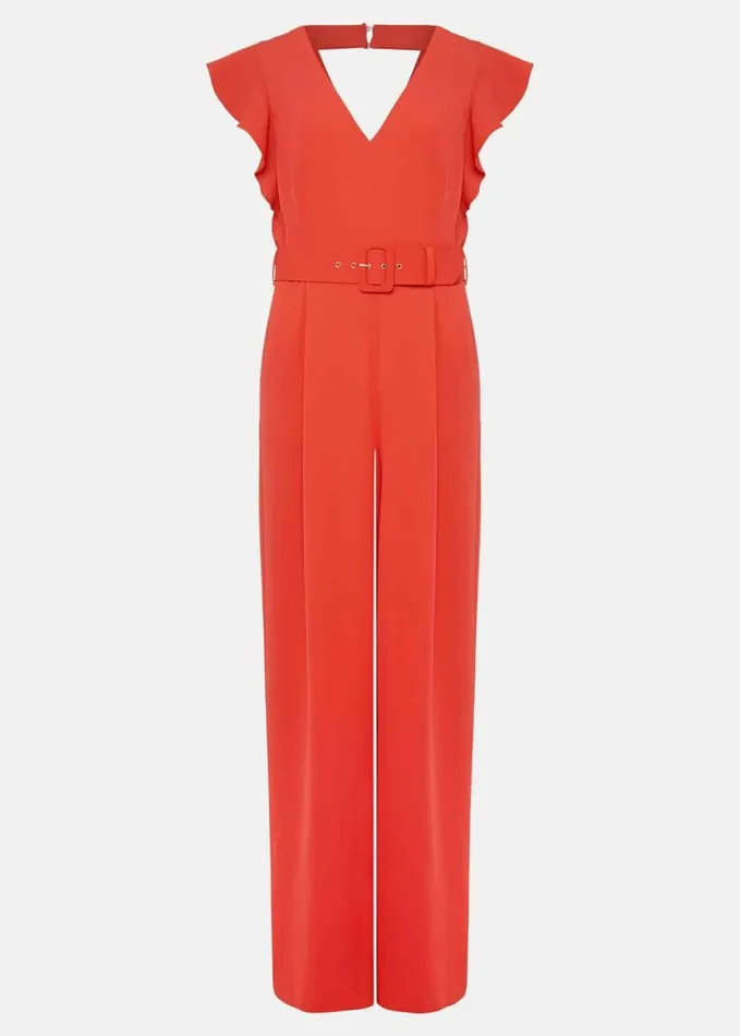 Phase Eight Kallie V Neck Frill Jumpsuit Orange Women Jumpsuits