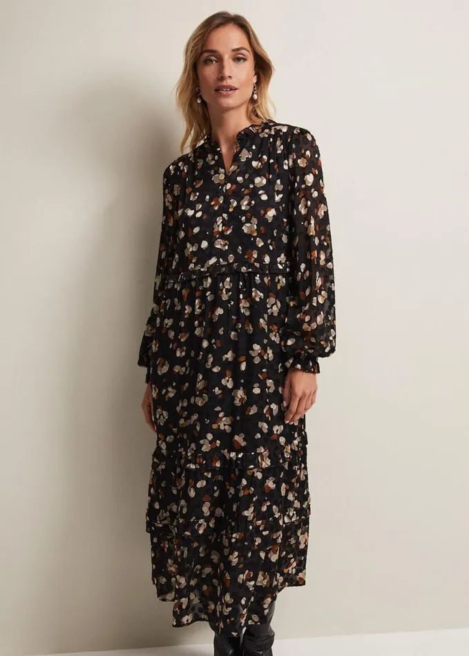 Phase Eight Karsyn Leopard Spot Textured Midi Dress Black Multi Women Dresses