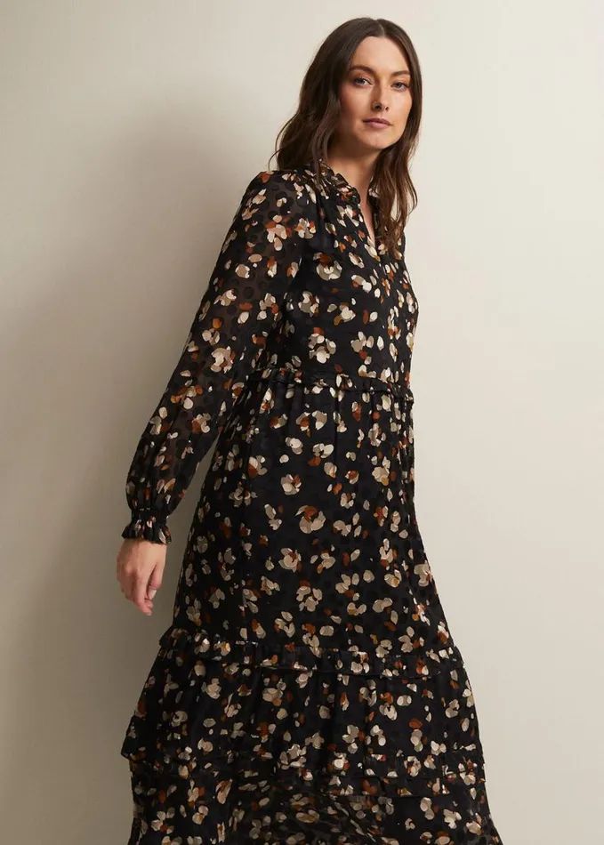 Phase Eight Karsyn Leopard Spot Textured Midi Dress Black Multi Women Dresses