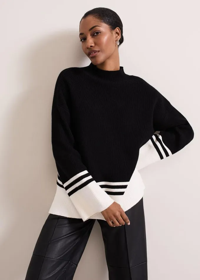 Phase Eight Kayleigh Chunky Boxy Striped Jumper Blackivory Women Knitwear