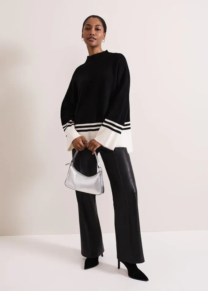 Phase Eight Kayleigh Chunky Boxy Striped Jumper Blackivory Women Knitwear