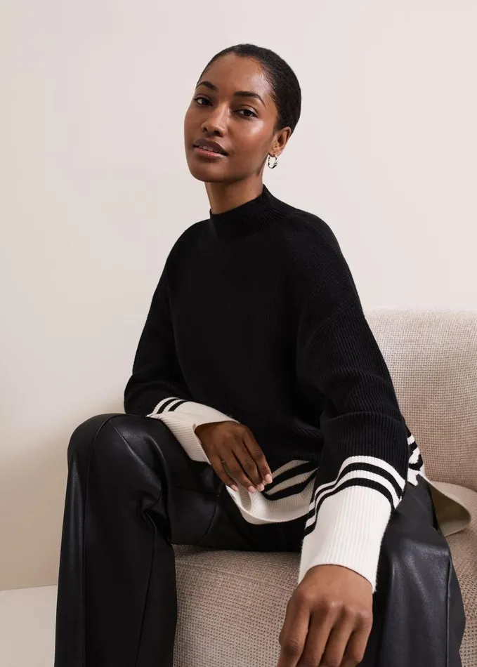 Phase Eight Kayleigh Chunky Boxy Striped Jumper Blackivory Women Knitwear